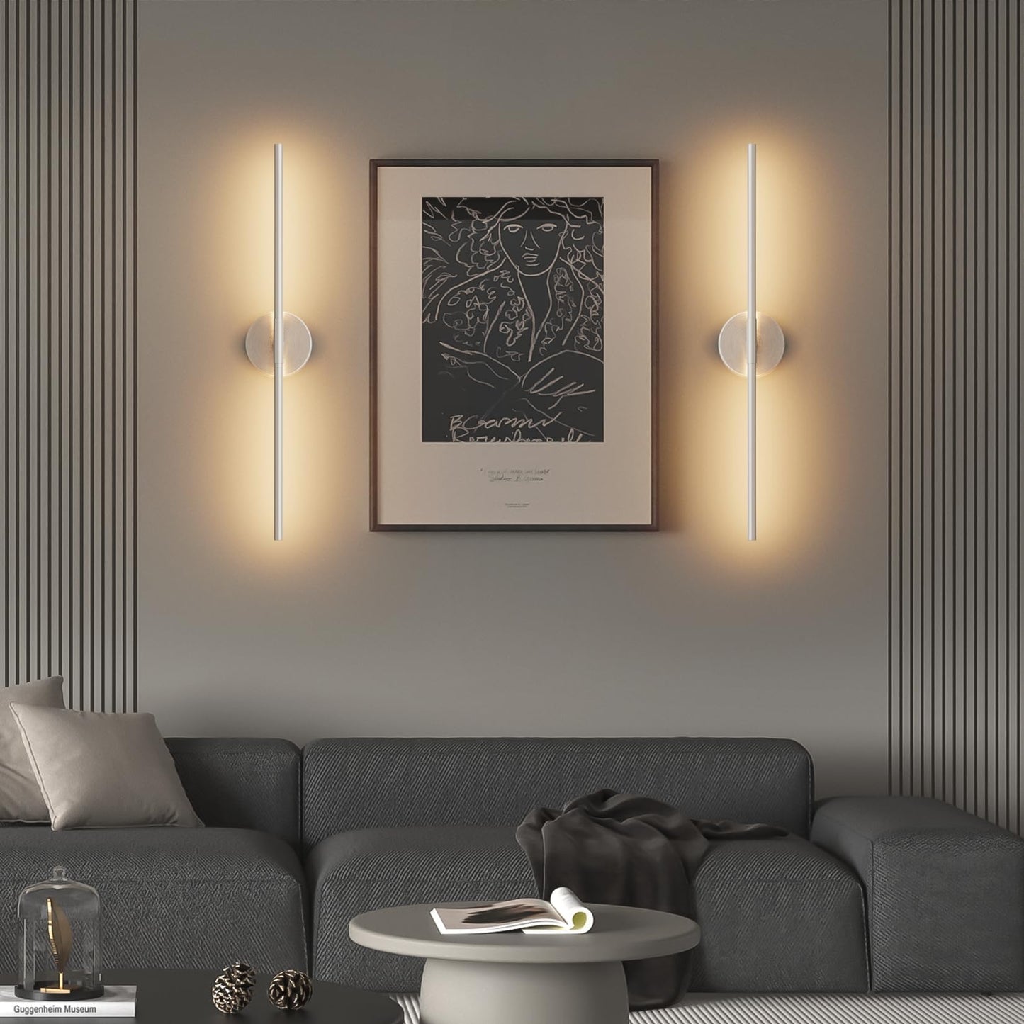 Coinmit 28In Sand Nickel Wall Sconces Set of Two Hardwired 3000K LED Modern Vanity Light 360° Rotatable for Living Room Bedroom Bathroom(2 Pack)