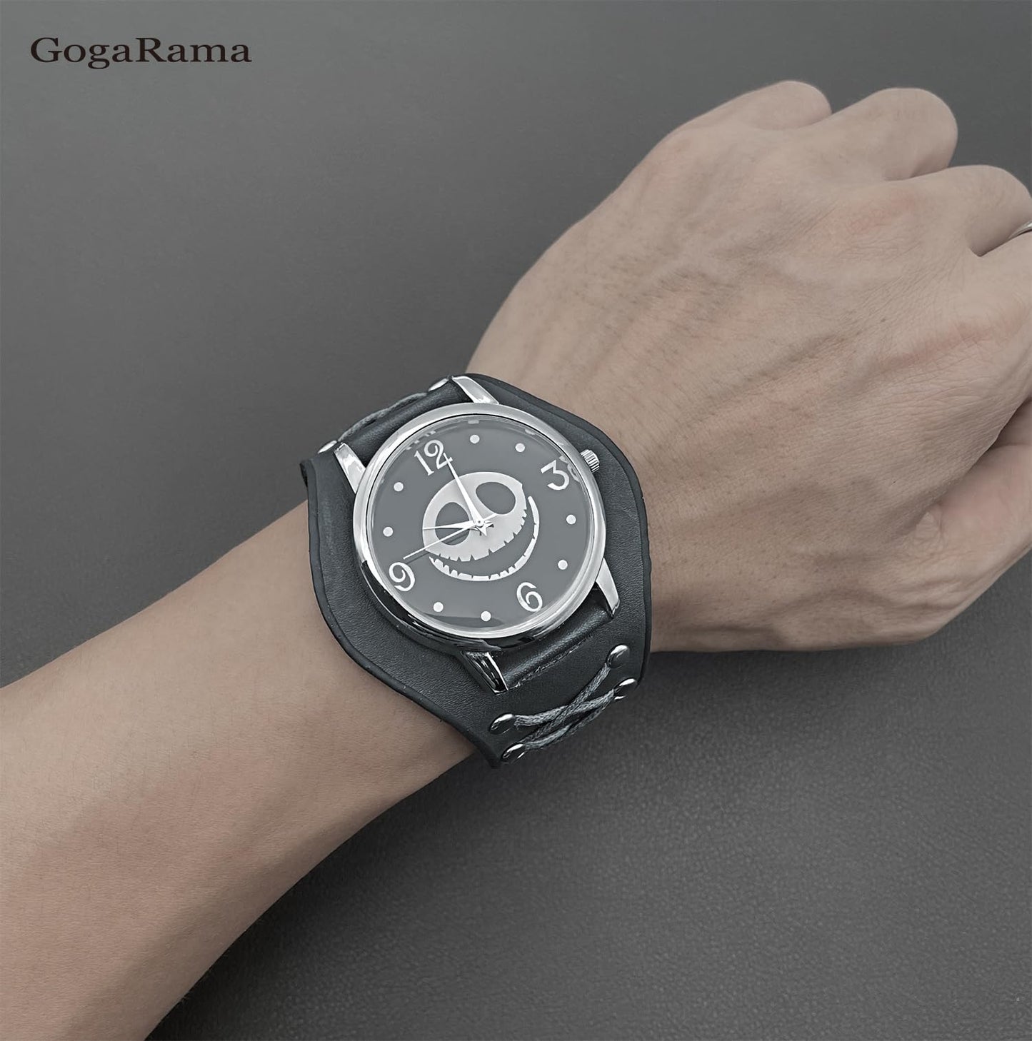 New Year Before Christmas Roman Numerals Button Leather Strap Quartz Punk Wrist Watch for Men&Women Birthday Christmas Halloween Good Gifts (Black)