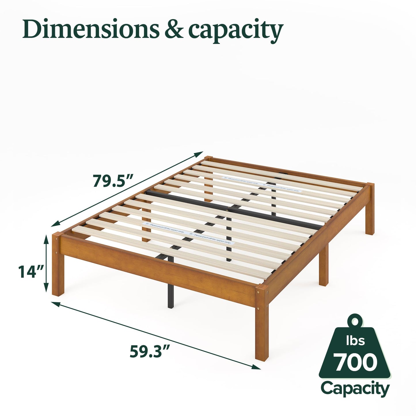 ZINUS Ellie 14 Inch Queen Bamboo Platform Bed Frame, Wood Slat Support, No Box Spring Needed, Easy Assembly, Brown