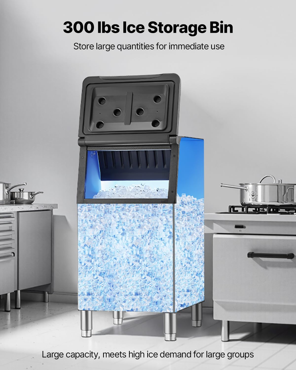 Vevor Commercial Ice Maker Storage Bin, 300 Lbs Capacity Ice-Bin, Commercial Ice Storage Bin With Adjustable Anti-Slip Rubber Fe