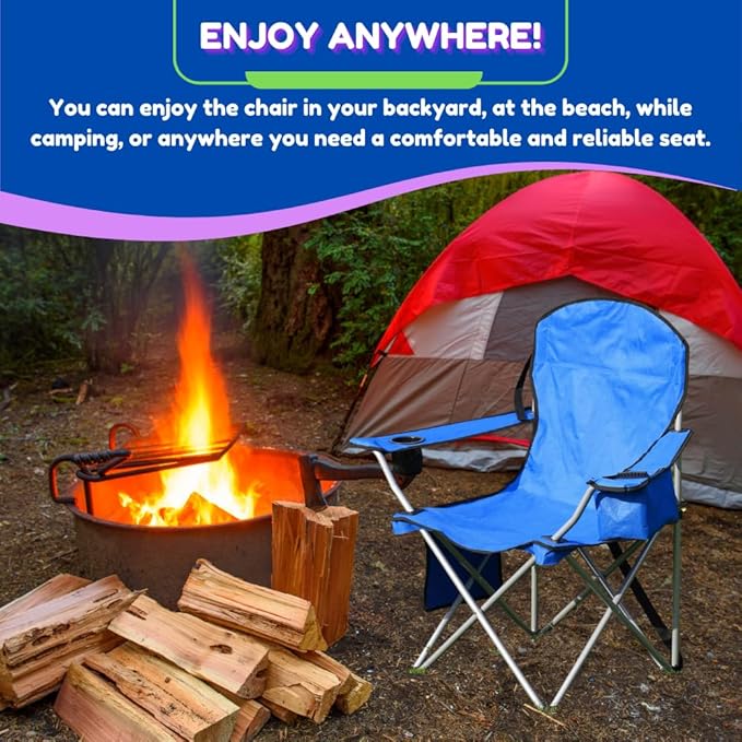 EZONE 2-Pack Camping Chairs with Built-in Ice Cooler, Portable Chair, Storage Pocket, Cup Holder, and Carry Bag Perfect for Camping, Tailgating, Fishing, Beach, and Lawn (2, Blue)