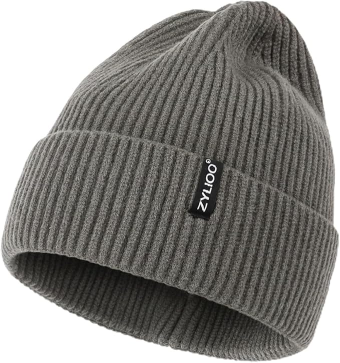 Zylioo Oversize Beanie Hats, XXL Big Size Ribbed Knit Cuffed Winter Hat for Cold Weather, Warm Skull Watch Cap