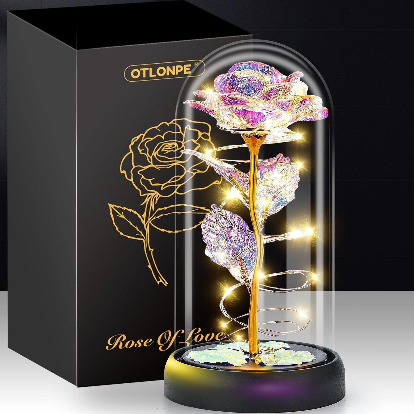 Otlonpe Glass Rose Flower, Birthday Gifts for Women Mom Wife Girlfriend Grandma Sister Teacher Friend, Flowers for Delivery Prime, Womens Gifts for Christmas Valentines Day Mothers Day Anniversary