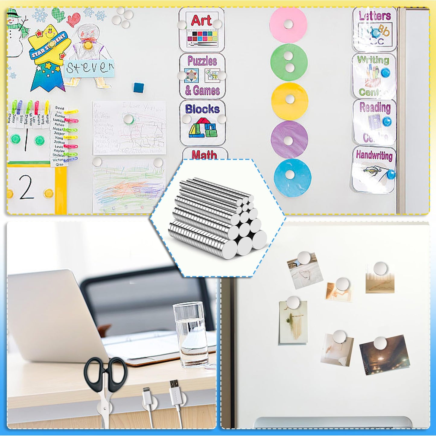 500Pcs Small Magnets, 7 Different Size, Refrigerator Magnet Rare Earth Magnets Neodymium Magnet for Crafts, Whiteboard, Kitchen Cabinet
