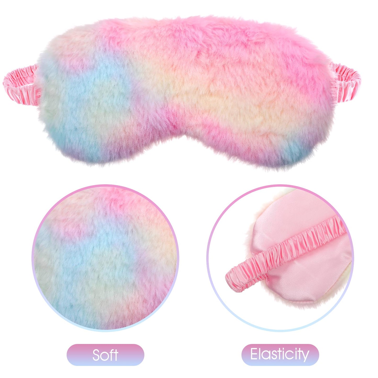 2 Pcs Plush Eye Mask Soft Sleeping Blindfold Eye Cover Comfortable Furry Faux Fur Sleeping Mask Satin Nap Night Eyeshade Cover for Women Men Gift (Light Rainbow, Dark Rainbow)