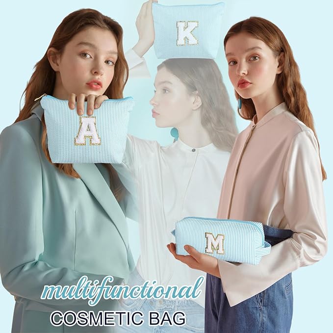 YOOLIFE Cute Makeup Bag for Women & Girls - Cosmetic Bag | Initial Make Up Bag | Personalized Gift for Women / Her | Bridal Shower & Mother's Day Gift