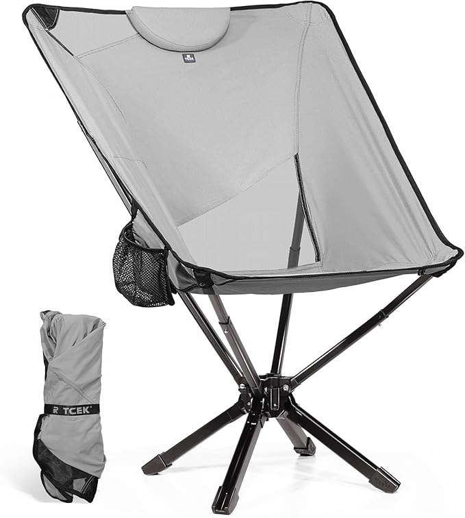 TCEK Portable High Back Camping Chair with Adjustable Height, Small Compact Outdoor Folding Chair for Adults Travel, Riselite Collapsible Lightweight Packable Camp Chairs, Easy Carry and Quick Setup