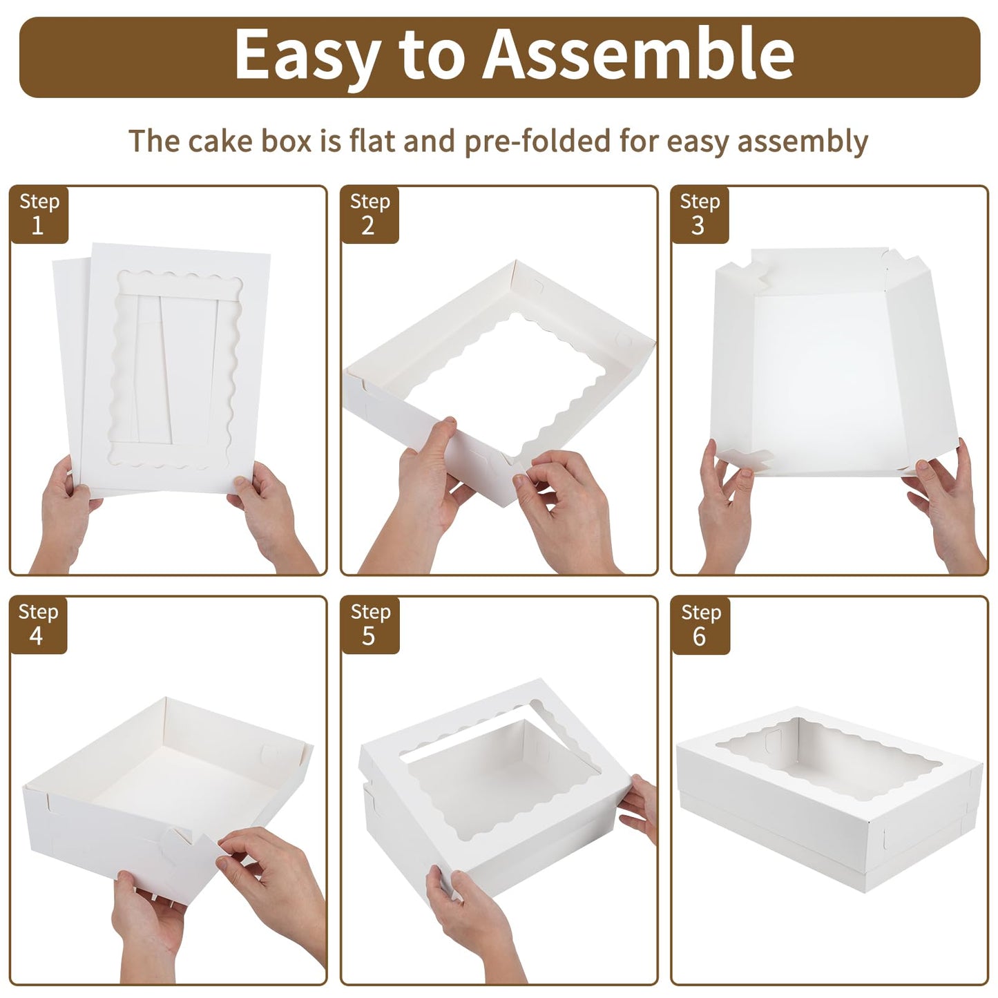 Moretoes 20pcs 14x10x4in Sheet Cake Boxes, White Quarter Bakery Boxes with Window, for Cake Pastry Baking Donuts Cupcake Pie Packaging