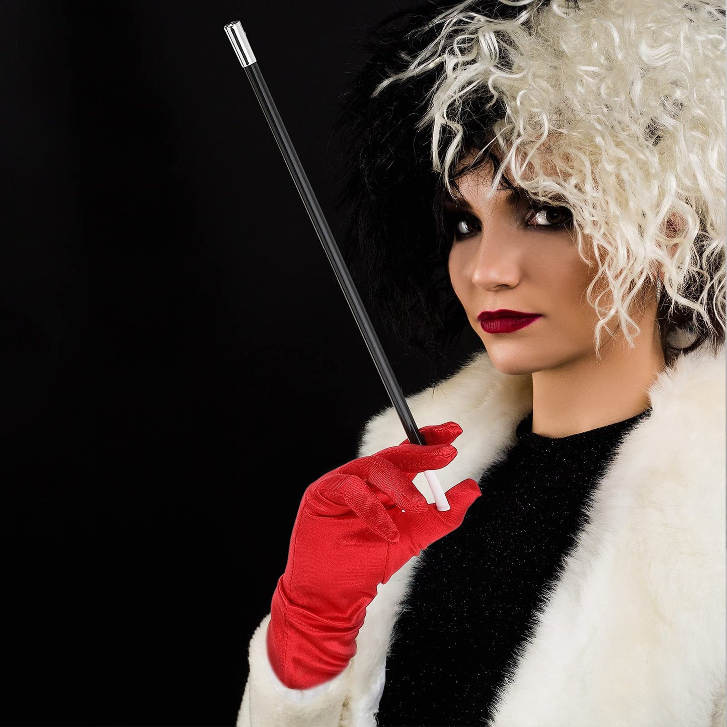 Zhanmai Halloween Costume Women 1920s Accessories Faux Fur Shawls Red Satin Opera Gloves Fake Long Holder for Cosplay Party