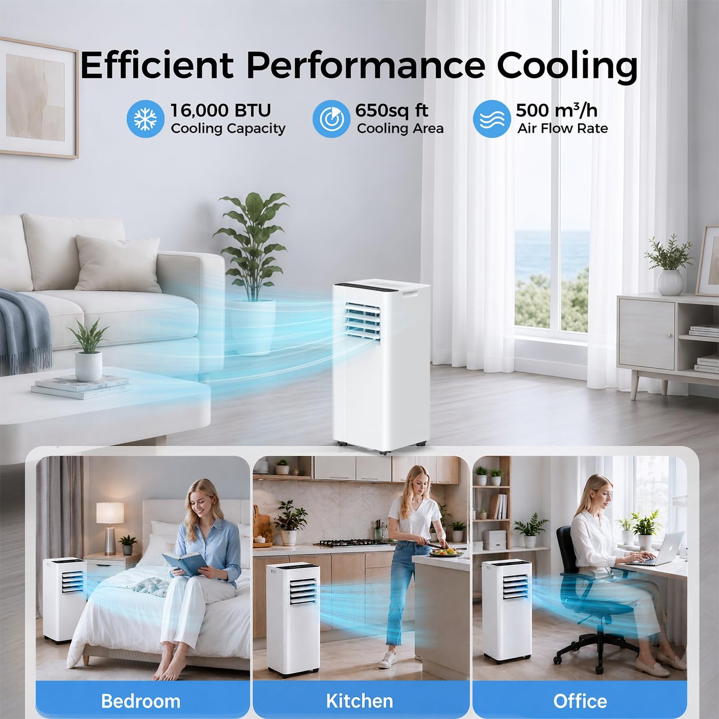 URBANITE 16000 BTU Portable Air Conditioner, Smart WiFi APP & Remote Control, 5-in-1 AC Unit Cools up to 650 Sq.Ft, 45dB Ultra Quiet Dehumidifier/Fan/Sleep Mode, Easy Installation for Bedroom & Office