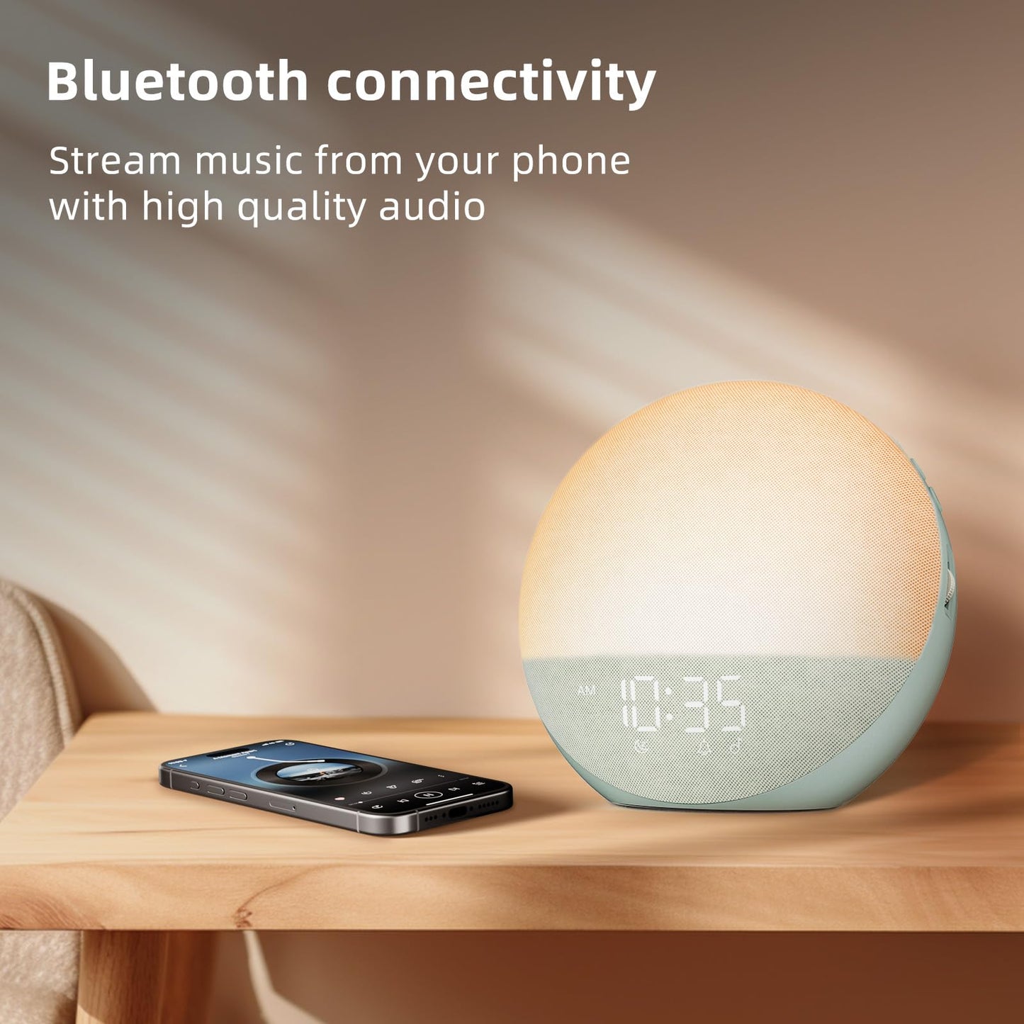 Sunrise Alarm Clock White Noise Machine: Natural Wake Up Light - Dimmable Clock with Bluetooth Speaker for Bedroom - 25 Sleep Sounds for Baby Adults Kids Sage Green