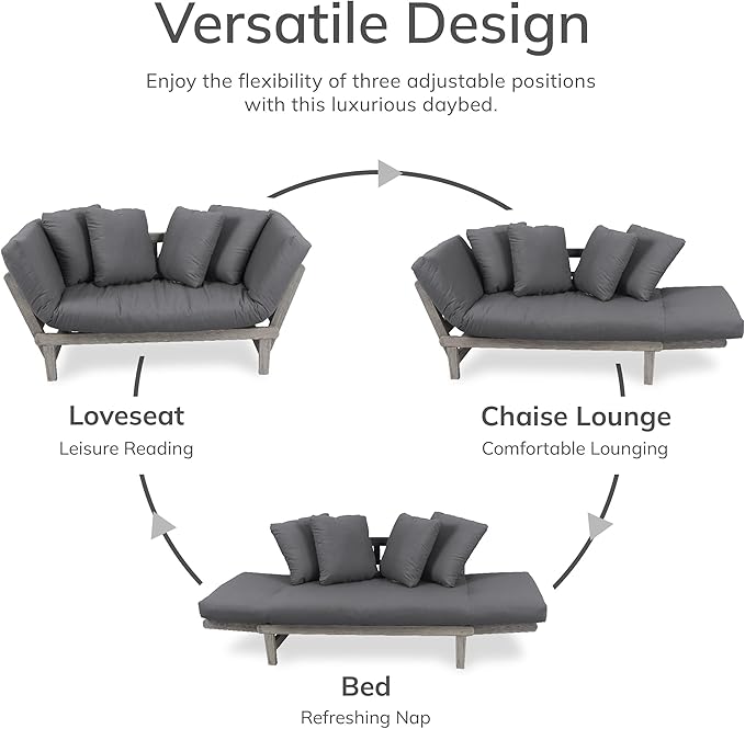 Cambridge Casual West Lake Mahogany Outdoor Convertible Sofa Daybed, Weathered Gray/Gray Cushion