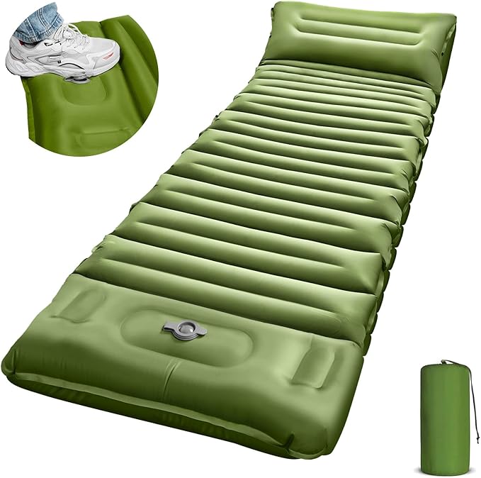 OUTTPLY Sleeping Pad for Camping, 5" Extra-Thick Camping Mat with Pillow Built-in Foot Pump, Ultralight Inflatable Sleepin...