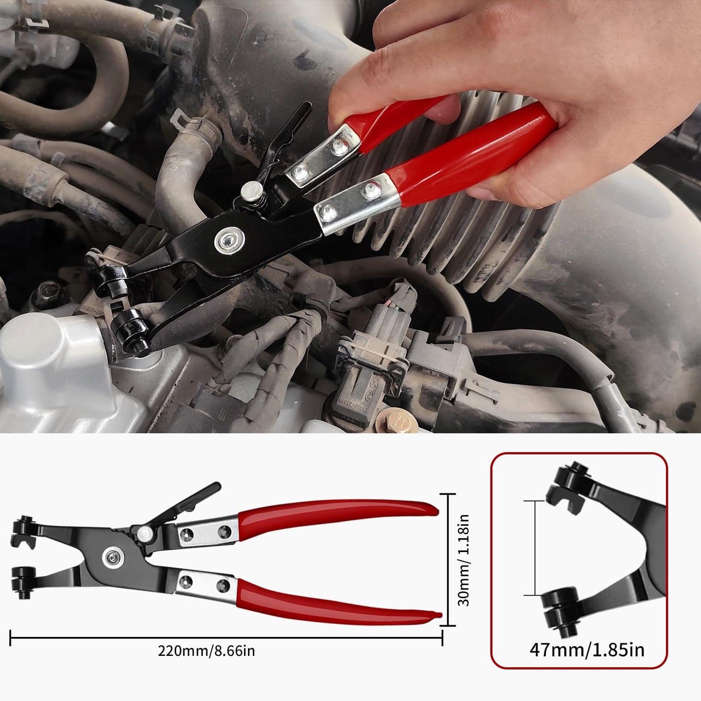 WISEUP 4PCS Hose Clamp Pliers Set - Includes 27" Long Reach Wire Spring Plier, Clic-R Type Pliers, Hose Remover & Flat Band Clamp Tool - for Automotive Fuel, Oil, Coolant, Radiator Hoses