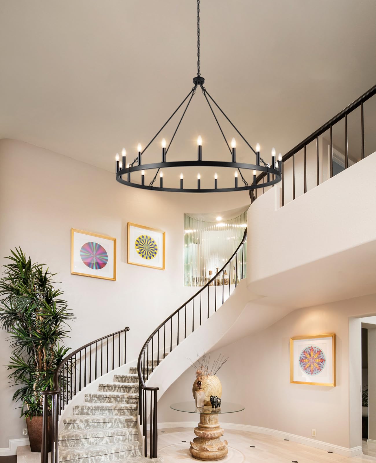 LASENCHOO Black Wagon Wheel Chandelier 20 Lights Dia 48" Farmhouse Chandeliers for Dining Room Light Fixture, Round Rustic Chandelier for Entryway Living Room, Large Chandeliers for High Ceilings