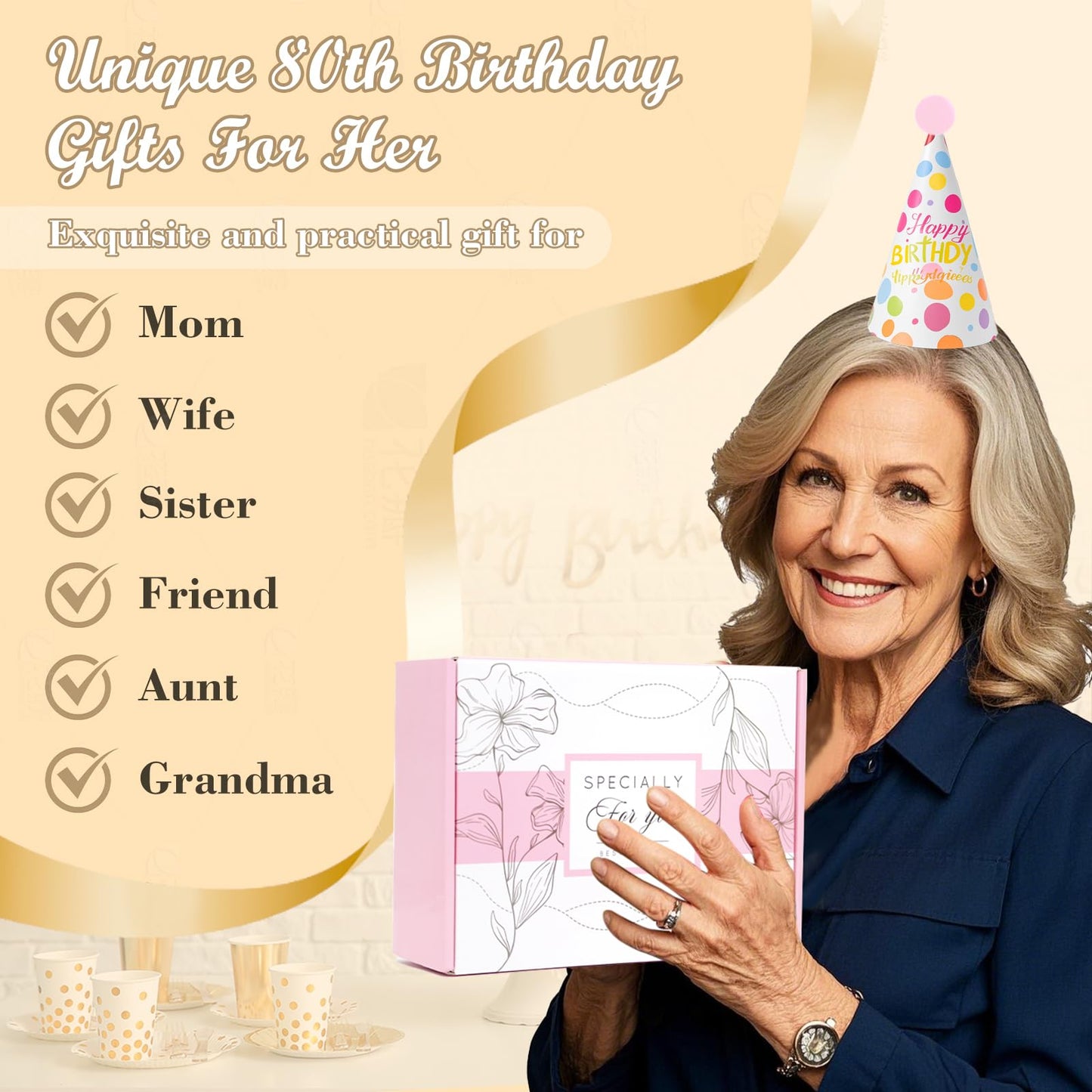 Unipinkart 80th 1945 Birthday Gifts for Women, 80 Year Old Birthday Fabulous Gifts for Women, Cool 80th Gift Canvas Tote Bag Set for Woman, Turning 80th Cup Gift Basket for Her Mom Sister Wife