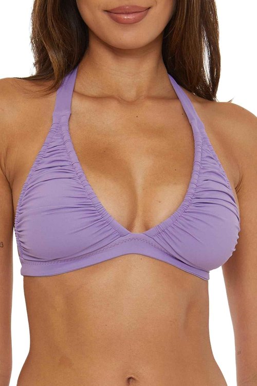 BECCA Women's Standard Color Code Shirred Bikini Top, Adjustable, Tie Back, Swimwear Separates, Viola