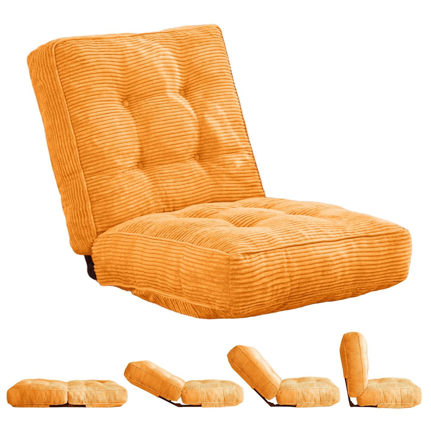 MAXYOYO Adjustable Floor Chair with Back Support, Gaming Floor Meditation Chair with Tufted Cushion, Adults Lounge Couch Folding Sofa Seat for Reading Meditating Sleeping, Orange