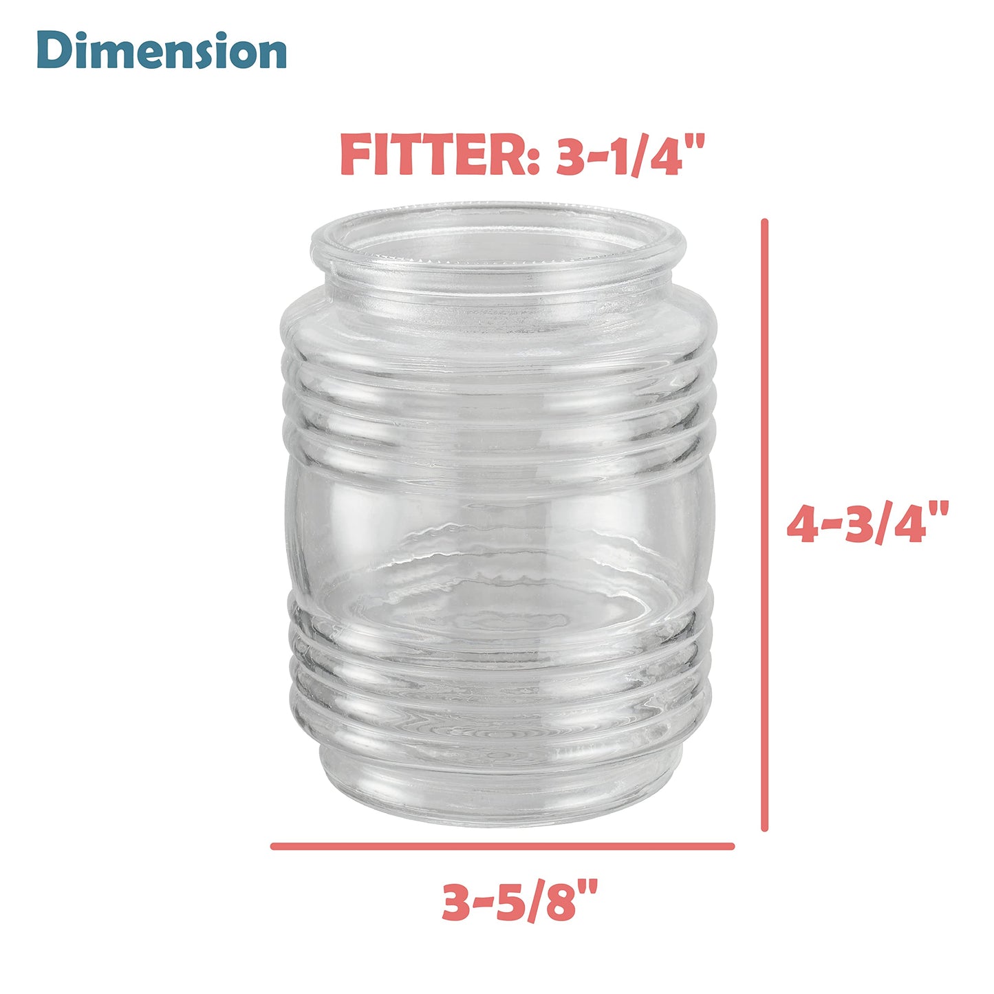Aspen Creative 23603-01, Replacement Clear Jelly Jar Glass Shade,Use For Indoor And Outdoor, 3-5/8"Dia x 4-3/4"H/Fitter 3-1/4"