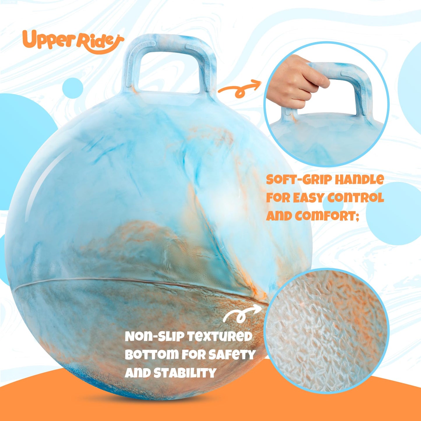 Upper Rider Clouds Hopper Ball for Kids,20 Inch Bouncy Ball with Handle,Inflatable Hopping Toys for Boys Girls Aged 6-12, Indoor Outdoor Jumping Toys Gift with Pump