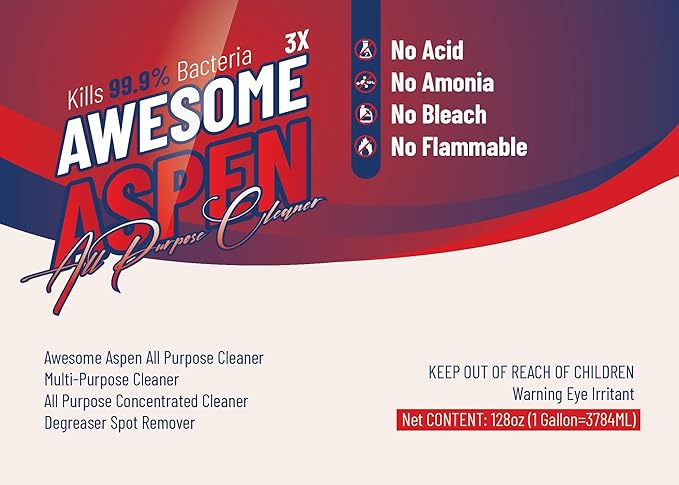 Aspen Awesome All Purpose Cleaner, 4-Pack (128 oz Each) – Concentrated Formula, Degreaser, and Multipurpose Cleaner – Heavy Duty Bulk Cleaning Supplies for Home, Auto, Kitchen & Business