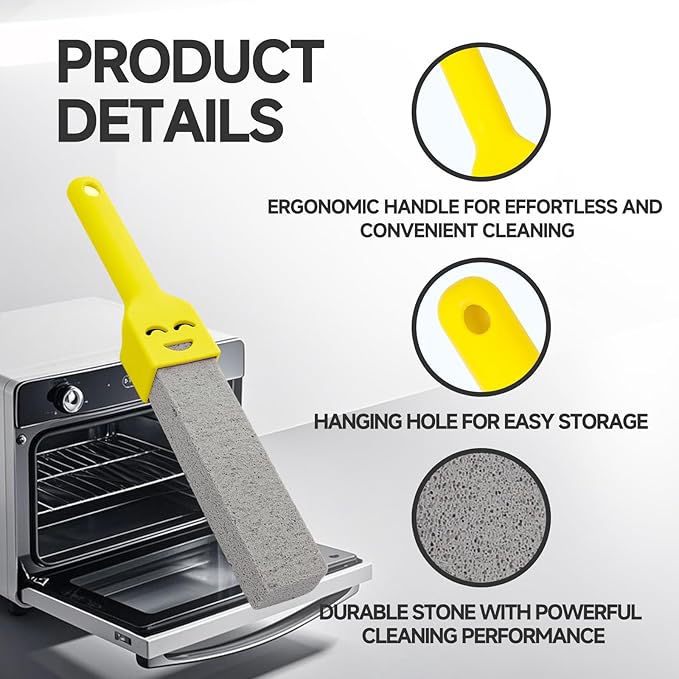 3 Pack Pumice Stone for Cleaning Oven, Cleaning Pumice Stone for Stove, with Extra Long Reusable Handle Replacement Heads, Stick Cleaner for Cleaning Kitchen Stains and Hard Water Rings
