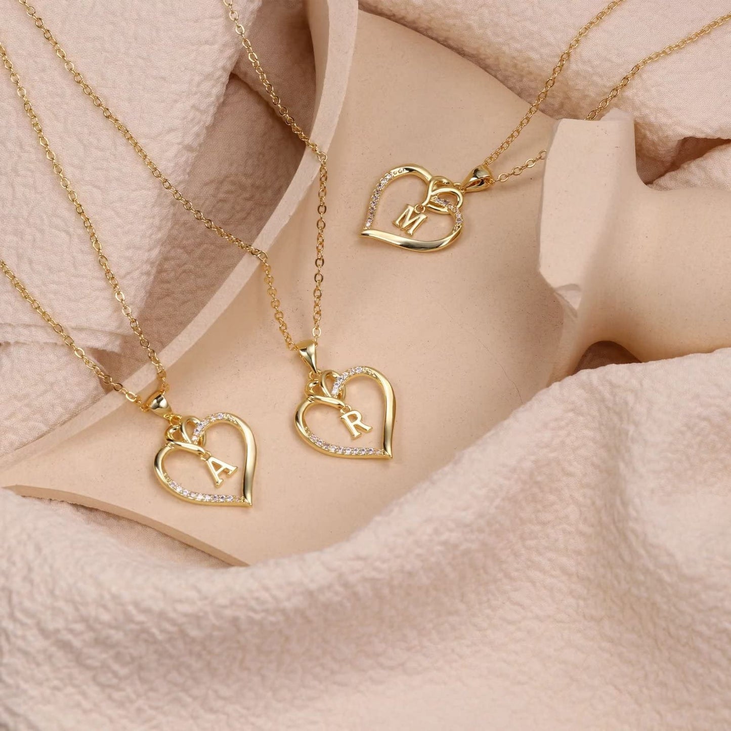 STORUP Heart Initial Necklaces for Women, 14K Gold Plated Heart Initial A Pendant Necklace Gift Dainty Heart Necklaces for Women Jewelry Birthday Gifts for Women Her Mom Wife