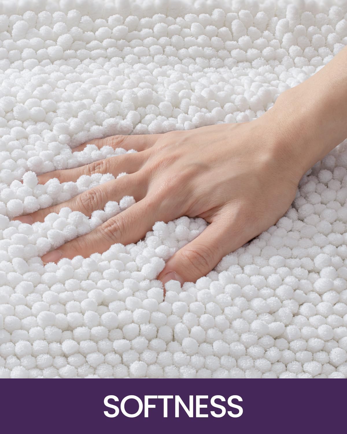 DEXI Bath Mats for Bathroom 16x24, Non Slip Washable Bathroom Rug, Thick Soft Chenille Absorbent Bathmat for Shower Floor, Fluffy Shaggy Carpet for Tub, White