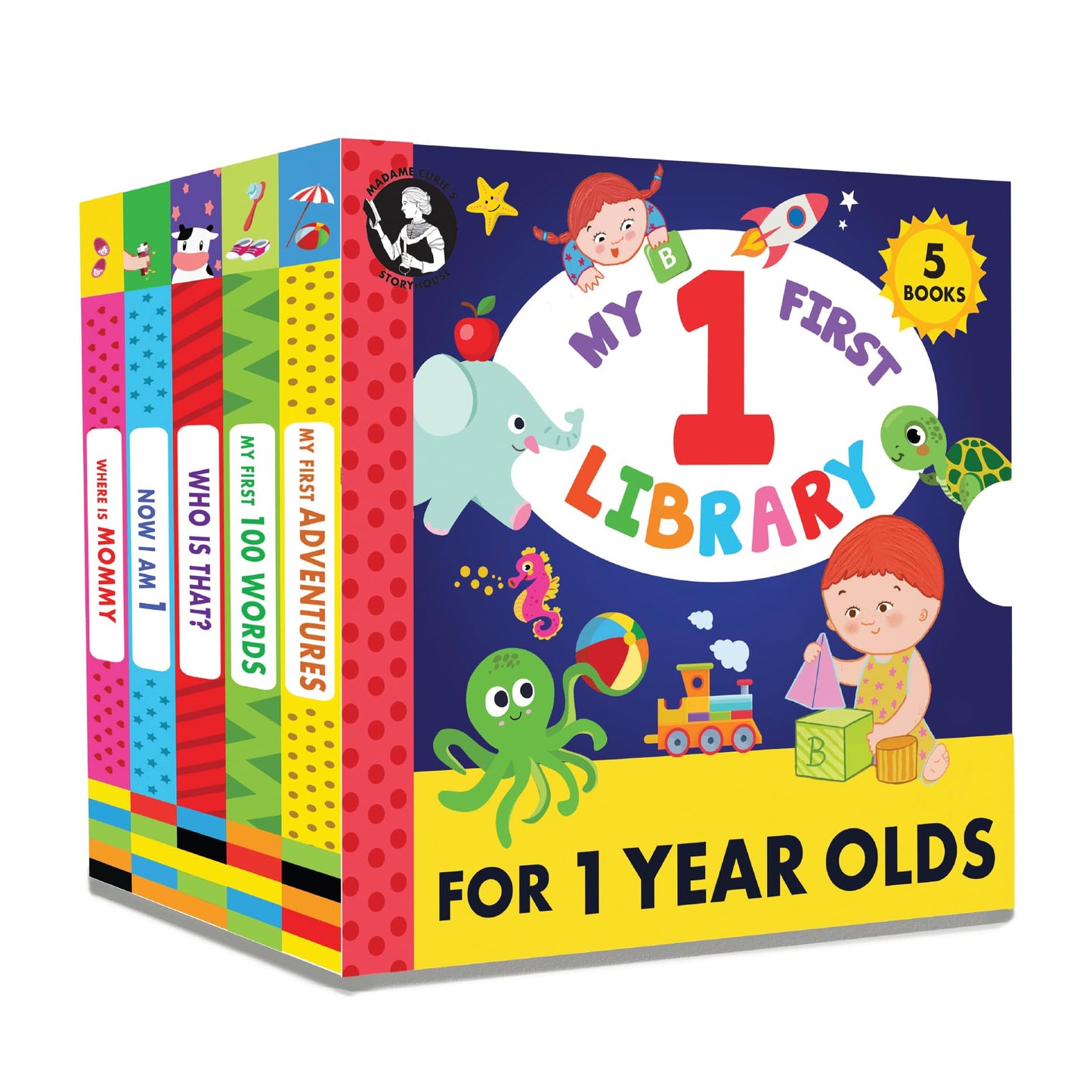 Madame Curie’s My 1 Year Old Library Set of 5 | Baby Toys, for Ages 12-18-24 Months | Best Toddler Board Books | Birthday Gift Ideas for Newborn Girl & Boy, Infant Toys