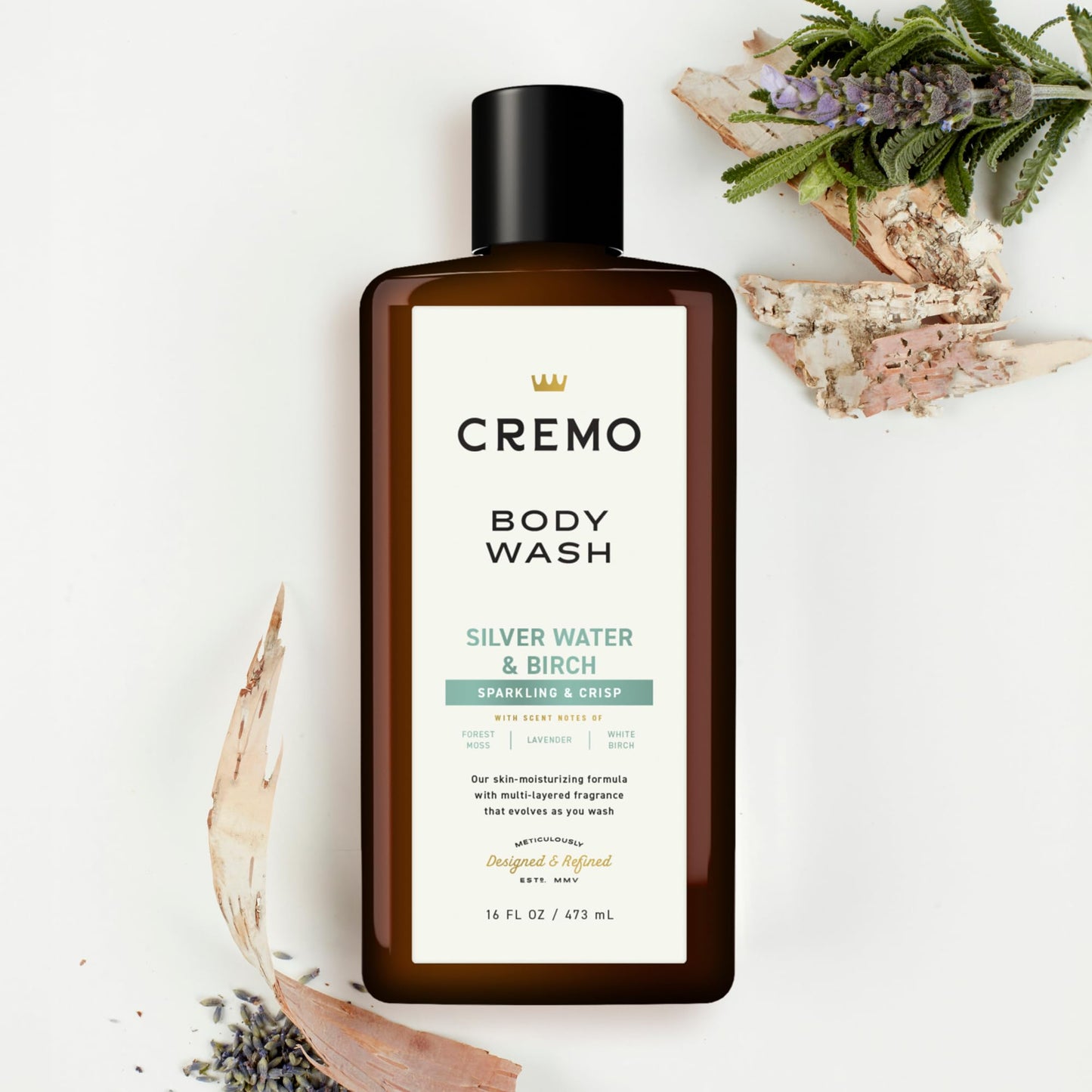 Cremo Rich-Lathering Silver Water & Birch Body Wash, A Revitalizing Combination of Glacier-Fed Streams and White Birch 16 Fl Oz