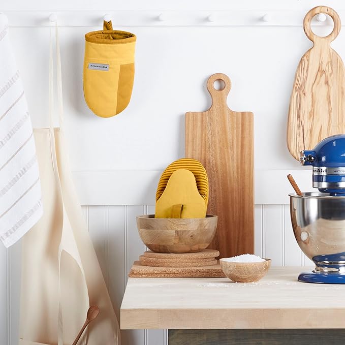 KitchenAid Beacon Two-Tone Non-Slip Mini Oven Mitt Set, Majestic Yellow, 5.5"x8", 2 Piece
