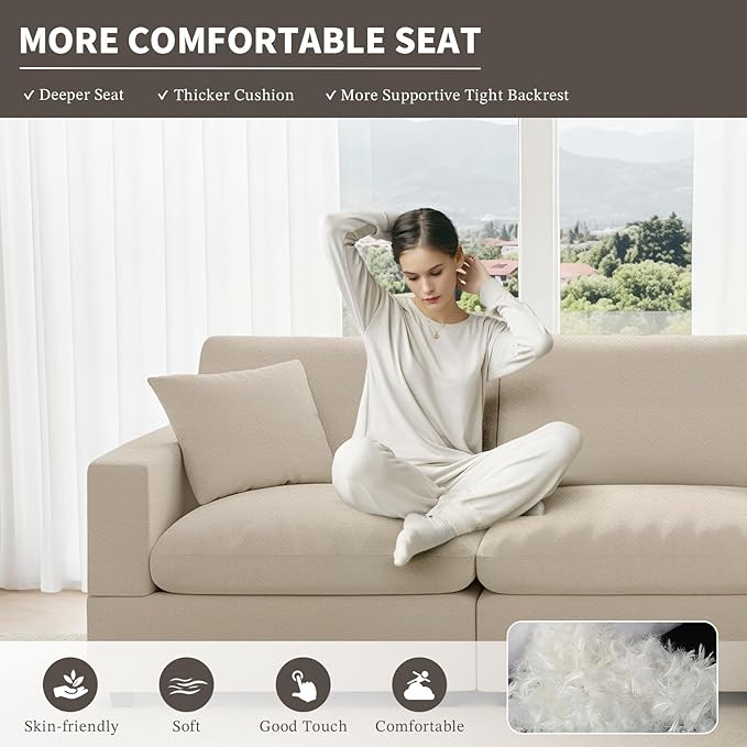 Cloud Couch Modular Sectional Sofa, 95.4" 4-Seater L Shaped Sectional Couches for Living Room, Convertible Cloud Sofa with Ottoman, Down Filled Wide & Deep Seat, Removable Washable Cushion Covers