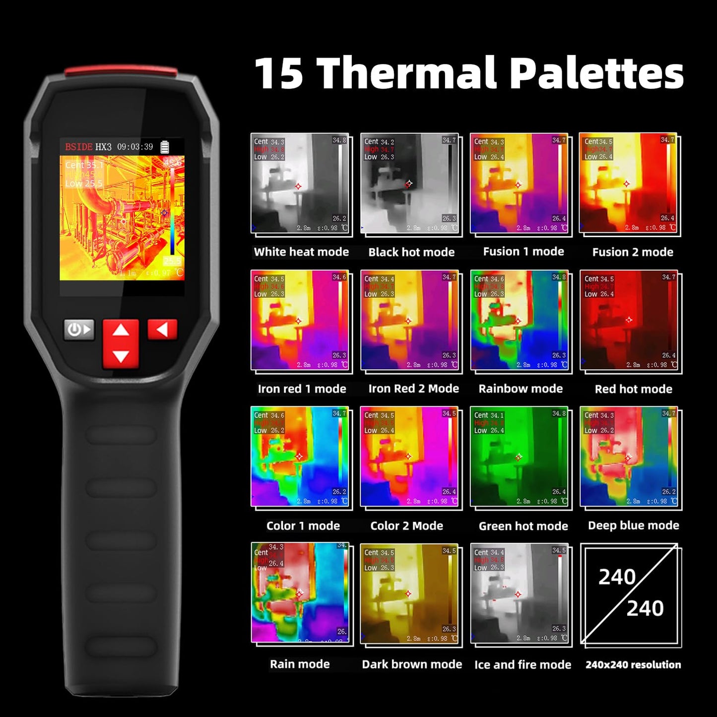 BSIDE Thermal Imaging Camera 240 x 240 Resolution Handheld Infrared IR Camera, 15 Thermal Palettes with 320 x 240 Full-Viewing TFT Display for Home Inspection HVAC Heat Pump Circuit Break, -4℉~1022℉