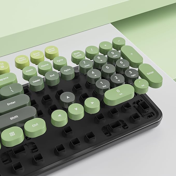 Owpkeenthy Keyboard and Mouse Wireless, Cute Retro Full-Size Cordless Keyboard with Number Pad 2.4 GHz Wireless USB Receiver for Computer (Dark Green)