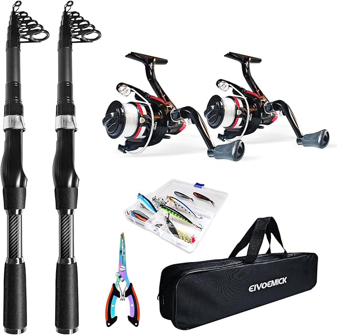 Telescopic Fishing Pole Combo, 2PCS 6.89ft Carbon Fiber Fishing Rods Spinning Reels Set，Full Kit with Fishing Pliers Lures...