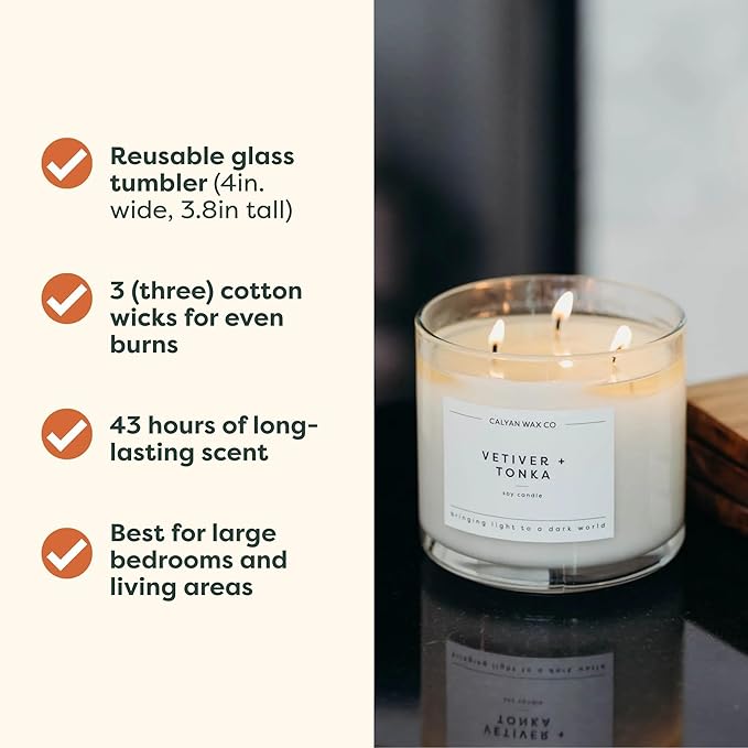 Calyan Wax Co. Everyday 3 Wick Scented Candle Gift Set - 4 Luxury Scented Candles - 43 Hour Burn - 3 Wick Non Toxic Soy Wax Candles - Long Lasting Large Glass Jar Candle for Home - 14.9oz