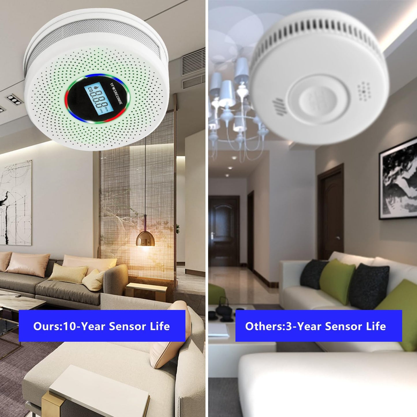 Yfwsrecinoe 4 Pack Upgraded Combination Smoke and Carbon Monoxide Alarm Detector, Dual Sensor Smoke Alarm&Carbon Monoxide Detector (Includes Battery)