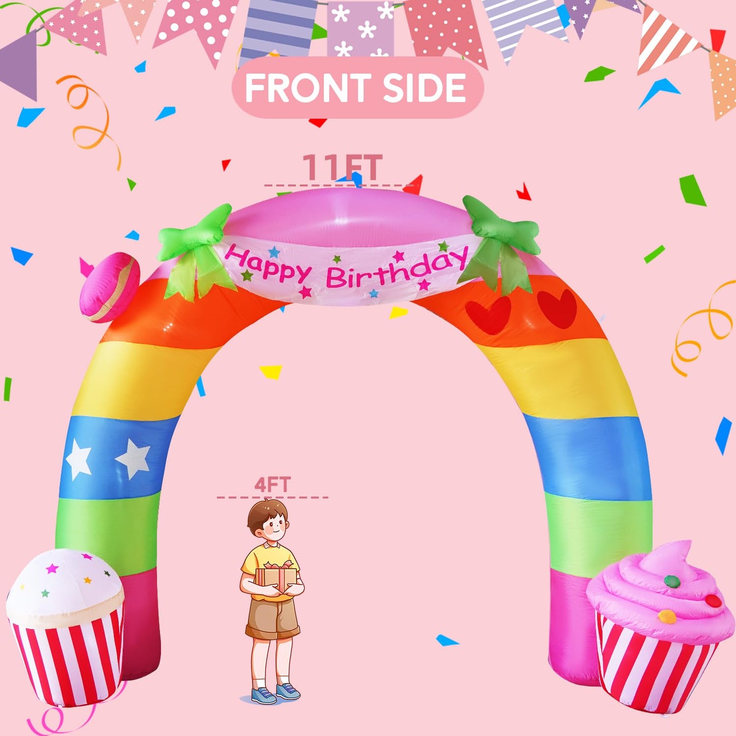 HZGDEJTG 11FT Birthday Arch Birthday Party Outdoor Inflatable Decoration, Outdoor Inflatable Decoration with LED Lights, Birthday Inflatable Decoration for Garden, Patio, Lawn