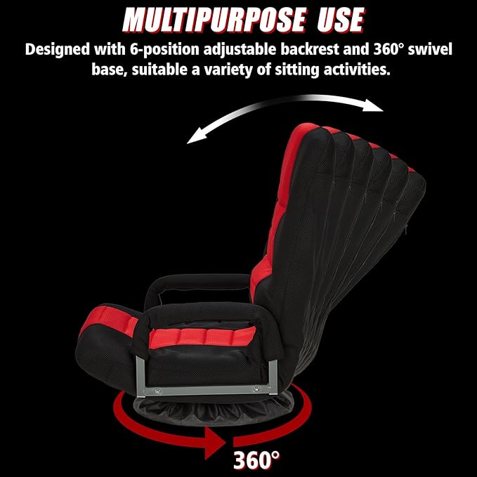 ACIPENSER Swivel Gaming Chair Multipurpose 2PACK Floor Gaming Chair for Playing Video Games, TV, Reading w/Armrest Lumbar Support & 6 Adjustable Postion Backrest for Adults & Kids,Red