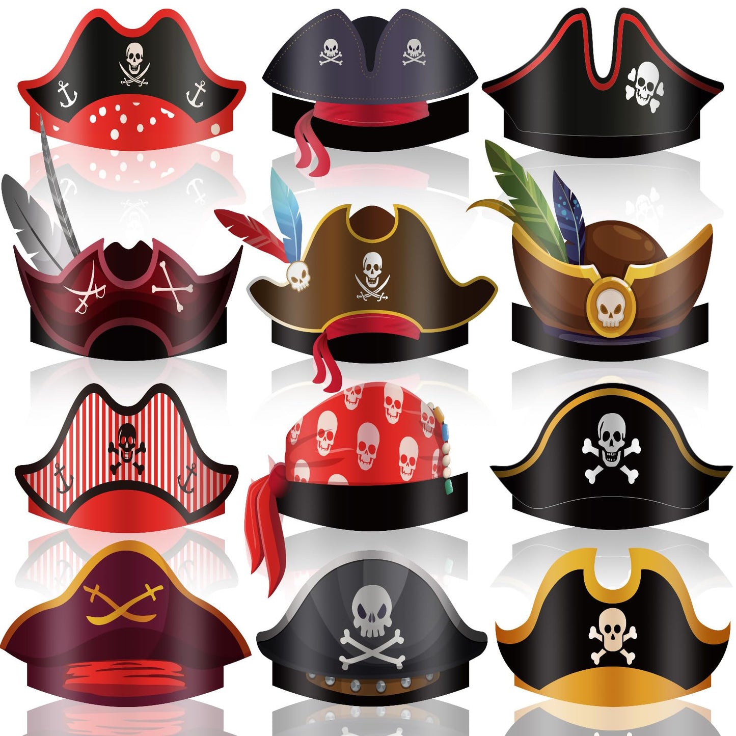 Funtery 48 Pcs Pirate Hat Pirate Party Accessories Favors Kids Paper Costume Cap for Halloween Caribbean Cosplay(Cute)