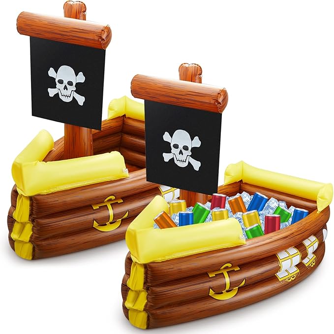 Cunhill 2 Pieces Inflatable Pirate Ship Cooler Inflatable Cooler for Halloween Pirate Ship for Food Beverage Serving Bar P...