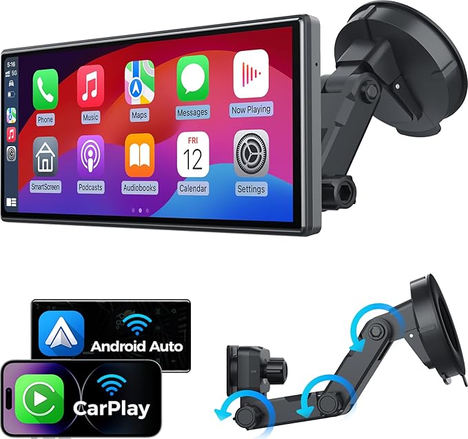 JATAZA 10.26" Wireless Apple Carplay Screen for Car, Secure Strong Bracket, Portable Apple CarPlay& Android Auto Car Stere...