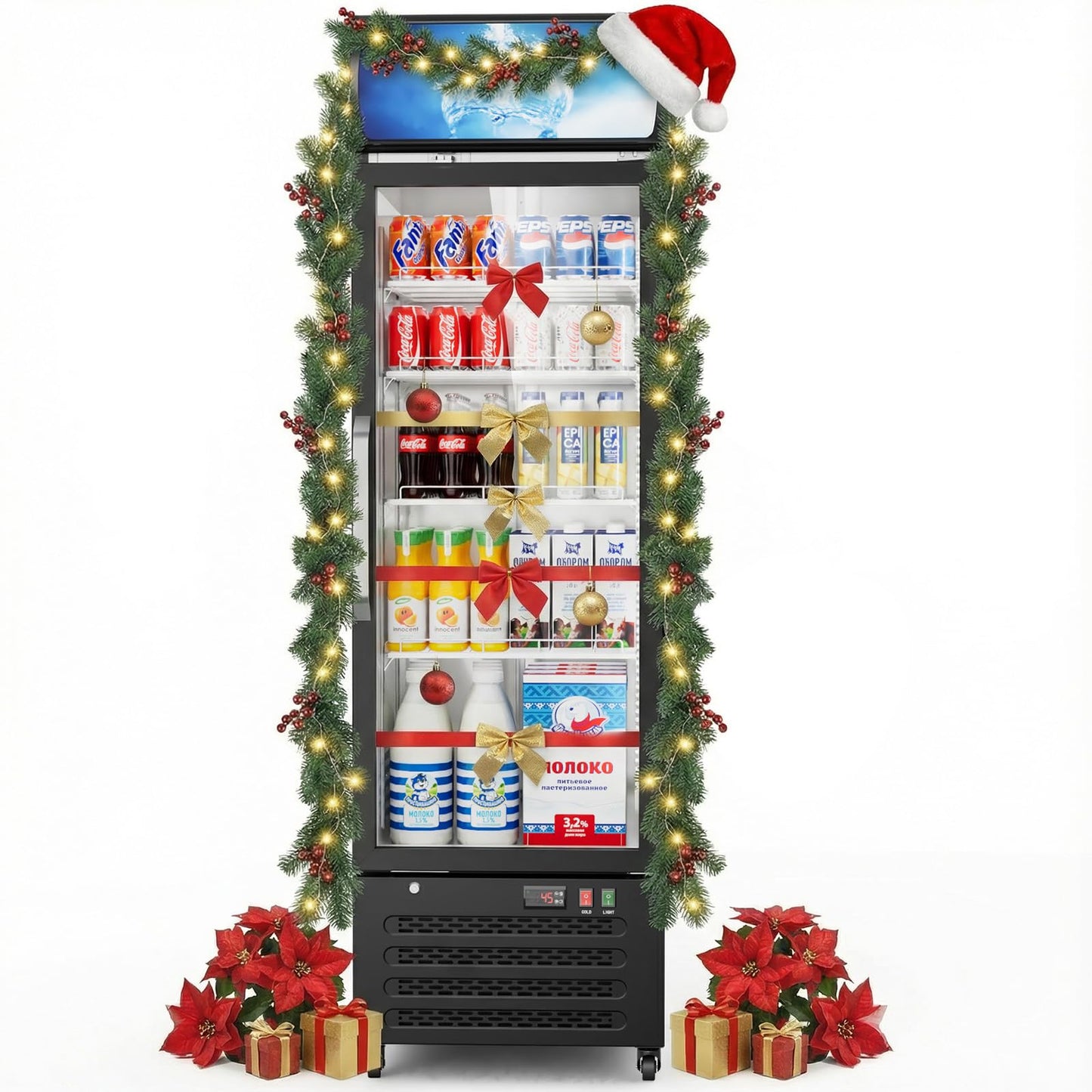 14.8 Cu Ft ETL & DOE Certified Commercial Merchandiser Refrigerator for Beverage,Glass Door Upright Display Fridge with Front LED Light,Large Freestanding Business Cooler for Shop,Restaurant,etc