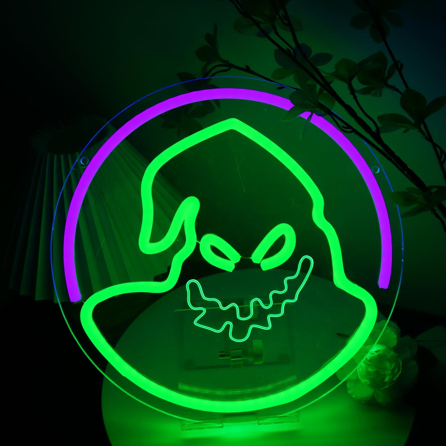 The Nightmare Ghost Neon Before The Christmas Sign Roll the Dice Oogie Bogie Neon Hanging Wood Wall Decor Spooky Halloween Christmas Ogie Bogie Decor for Wall Decor for Man, Children