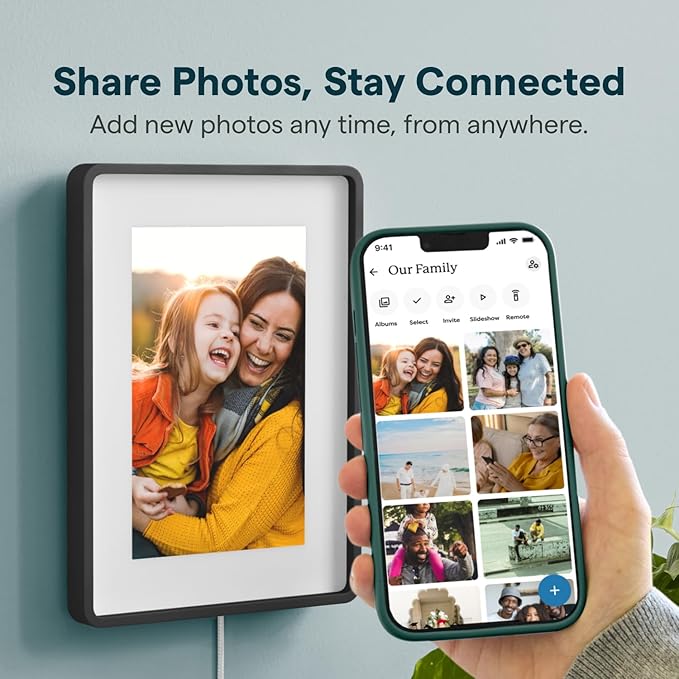 Skylight Digital Picture Frame 2 – 10" Full HD Wi-Fi Touch Screen, 16GB Digital Photo Frame, Load Photos & Videos Directly from Phone, Anti-Glare – Personalized Gifting, Charcoal Metal Shadow Box