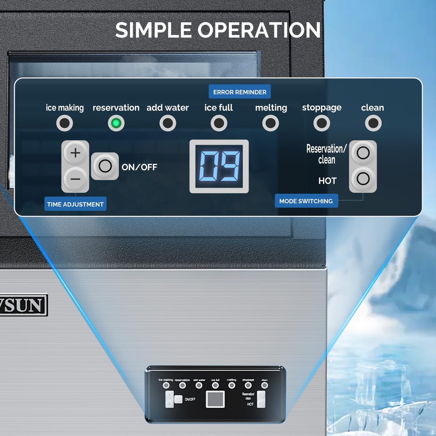 ROVSUN 150LBS/24H Commercial Ice Maker Machine with 2 Water Inlets, Freestanding Ice Machine with 24lbs Storage Bin, Ice Scoop & Water Filter for Home Office Restaurant Bar Cafe