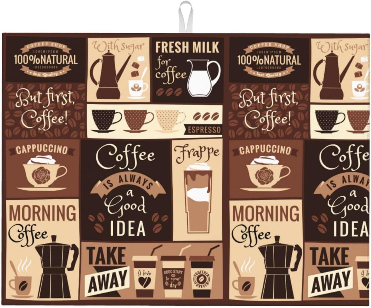 Dish Drying Mat Retro Coffee Pattern for Kitchen Counter Absorbent Dishes Drainer Microfiber Large 18x24 Inch