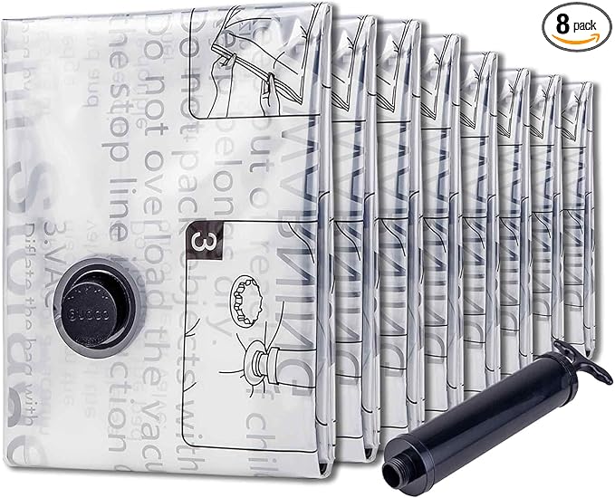 SUOCO 8 Jumbo Vacuum Storage Bags, Vacuum Seal Bags for Clothing, Travel Space Saver Bags for Luggage Clothes Pillows Comforters Blankets Bedding