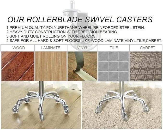 Kaleurrier Adjustable Rolling Stool for Salon: Heavy Duty Swivel Chair with Wheels for Hairdresser Esthetician Lash Tech - Spa Home Office Kitchen Dental Tattoo Shop Use - Seat Height 22”-30” - Brown