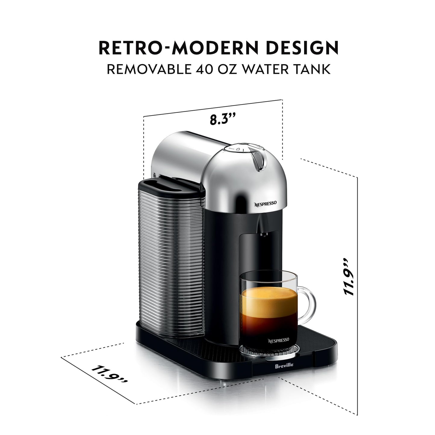 Nespresso Vertuo Coffee and Espresso Maker by Breville, Chrome with Aeroccino Milk Frother